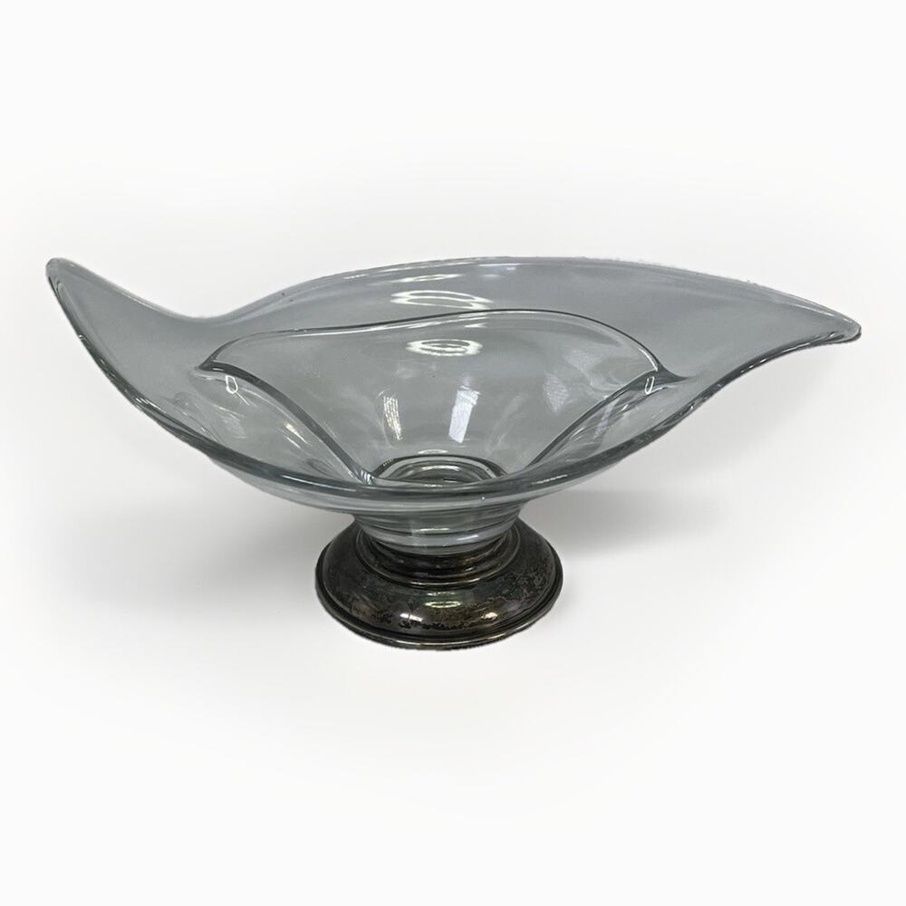 VTG Frank M Whiting Clear Glass Curved Candy Dish 925 Sterling Silver Base MCM - Picture 2 of 11
